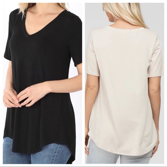 Jessica soft knit tee featuring a v-neckline, short sleeves, a front pocket - Picture 4 of 6